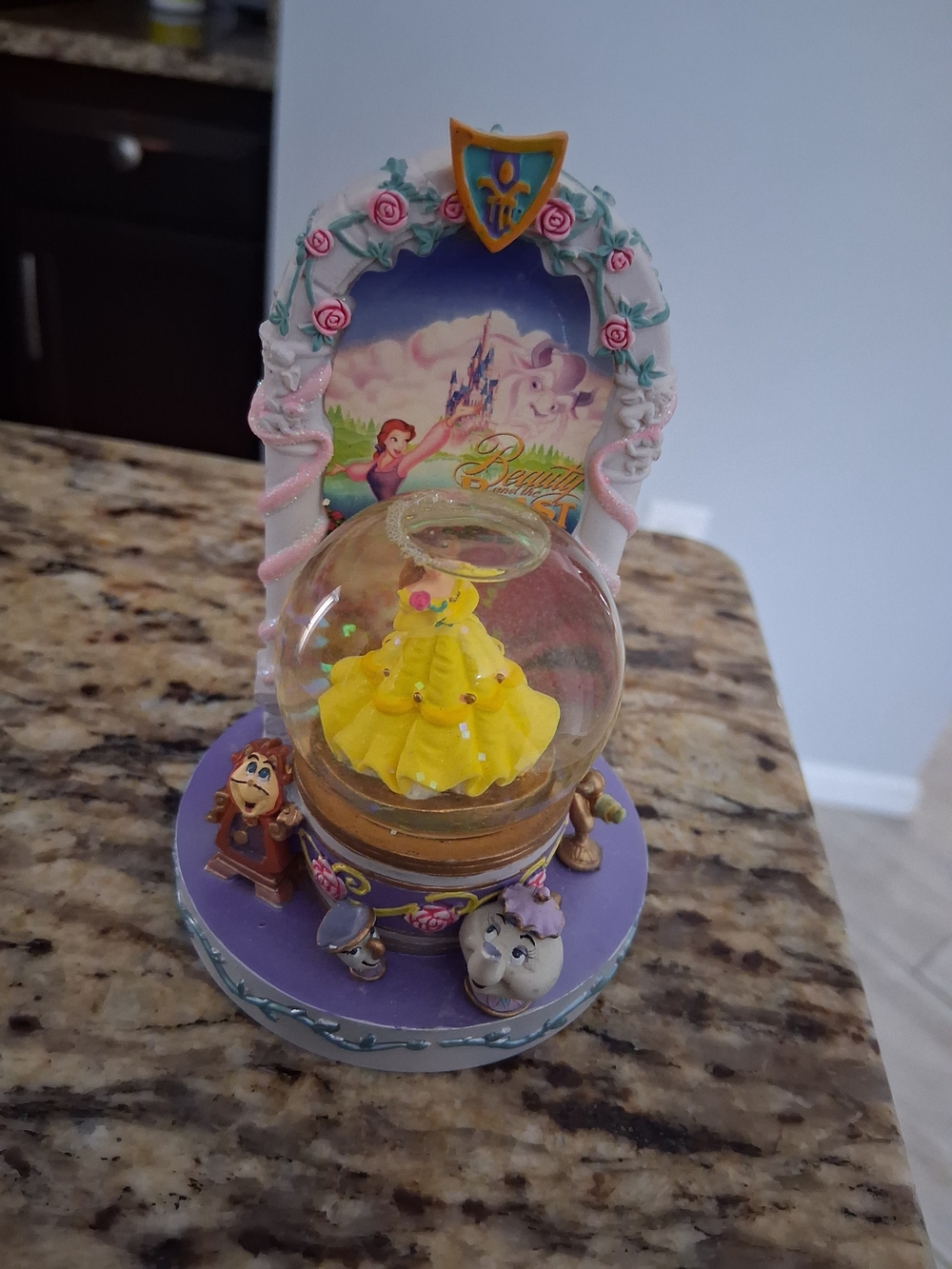 Rare Vintage Beauty And The Beast Mini Snow Globe With Movie Print Frame
